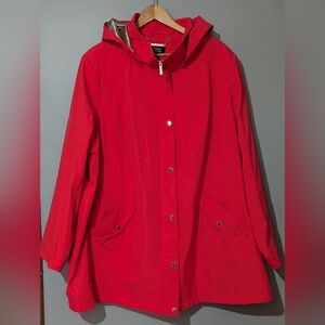 Dennis Basso Women's 3X Red Hooded Water Proof Rain Jacket